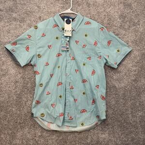 MBX Paradise‎ Shirt Mens XL Blue Watermelon Kiwi Print Button Up Tropical NWT
